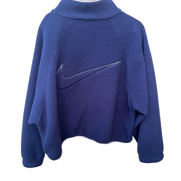 (M) $140 Nike NSW Swoosh Sherpa Oversized Fleece Zip-Up Jacket Navy Blue Sherpa - Picture 9 of 9